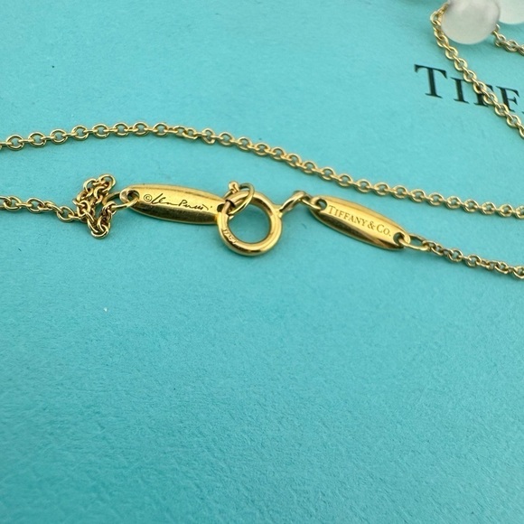 Tiffany & Co. Elsa Peretti White Jade Cross Necklace 18k Yellow Gold 16" - Picture 7 of 8